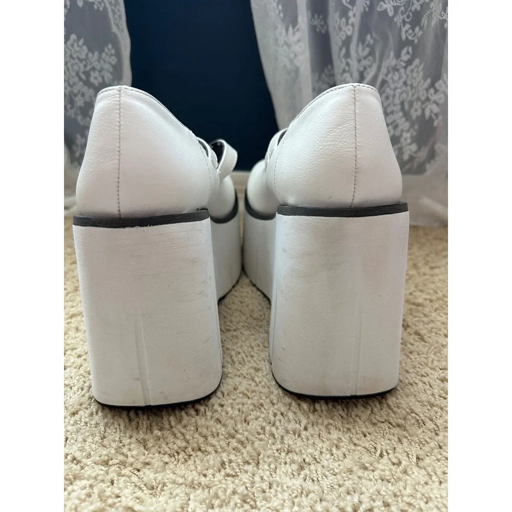 Demonia Kera-08 White Platform Mary Jane Wedge Bat Print Goth Shoes Womens 8